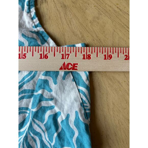 Linen Dress moon stars sea shells beach boho teal green Tropical Pockets retro s - Picture 6 of 13